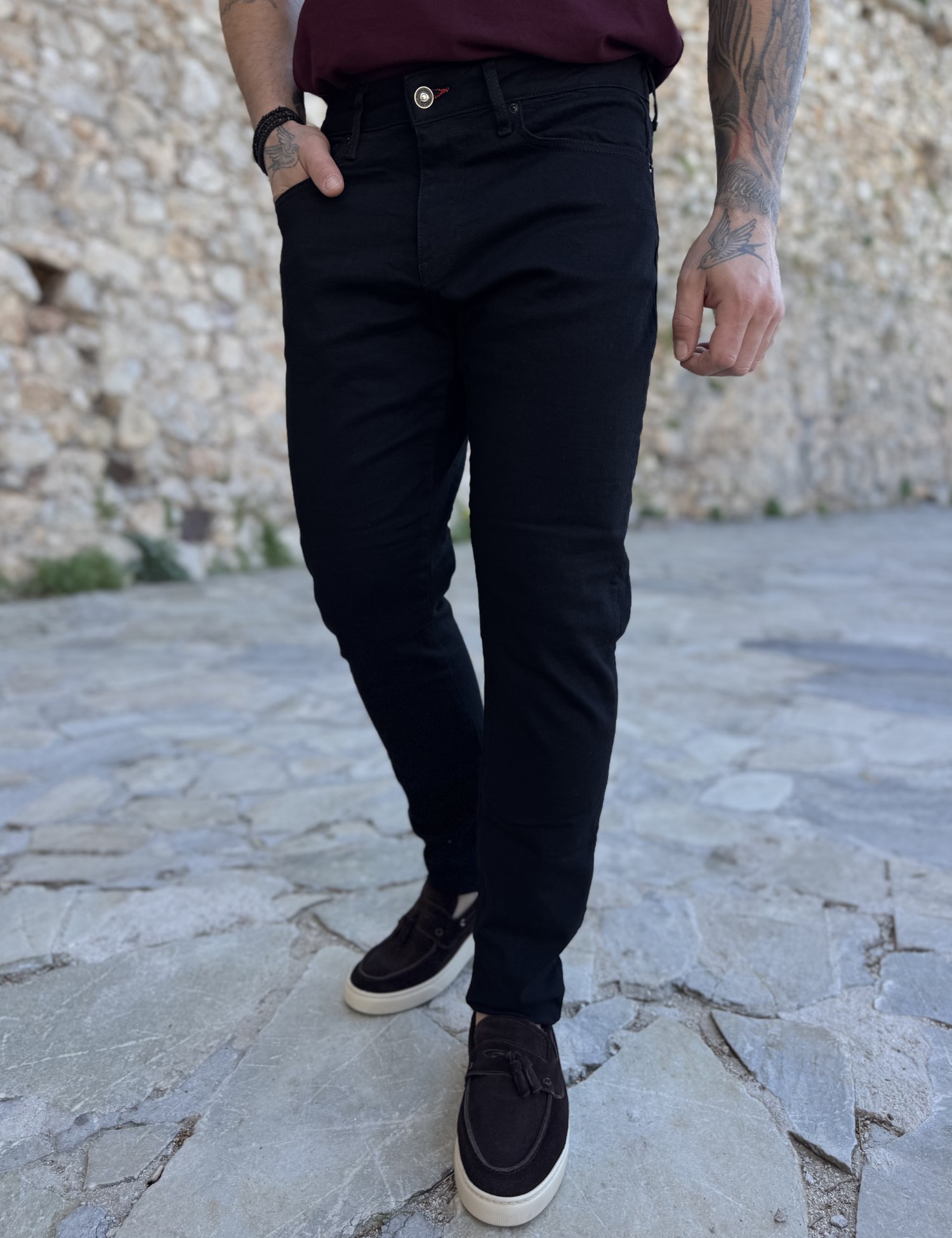 Ανδρικό μαύρο τζιν ελαστικό ίσια γραμμή GB5738 φωτογραφία